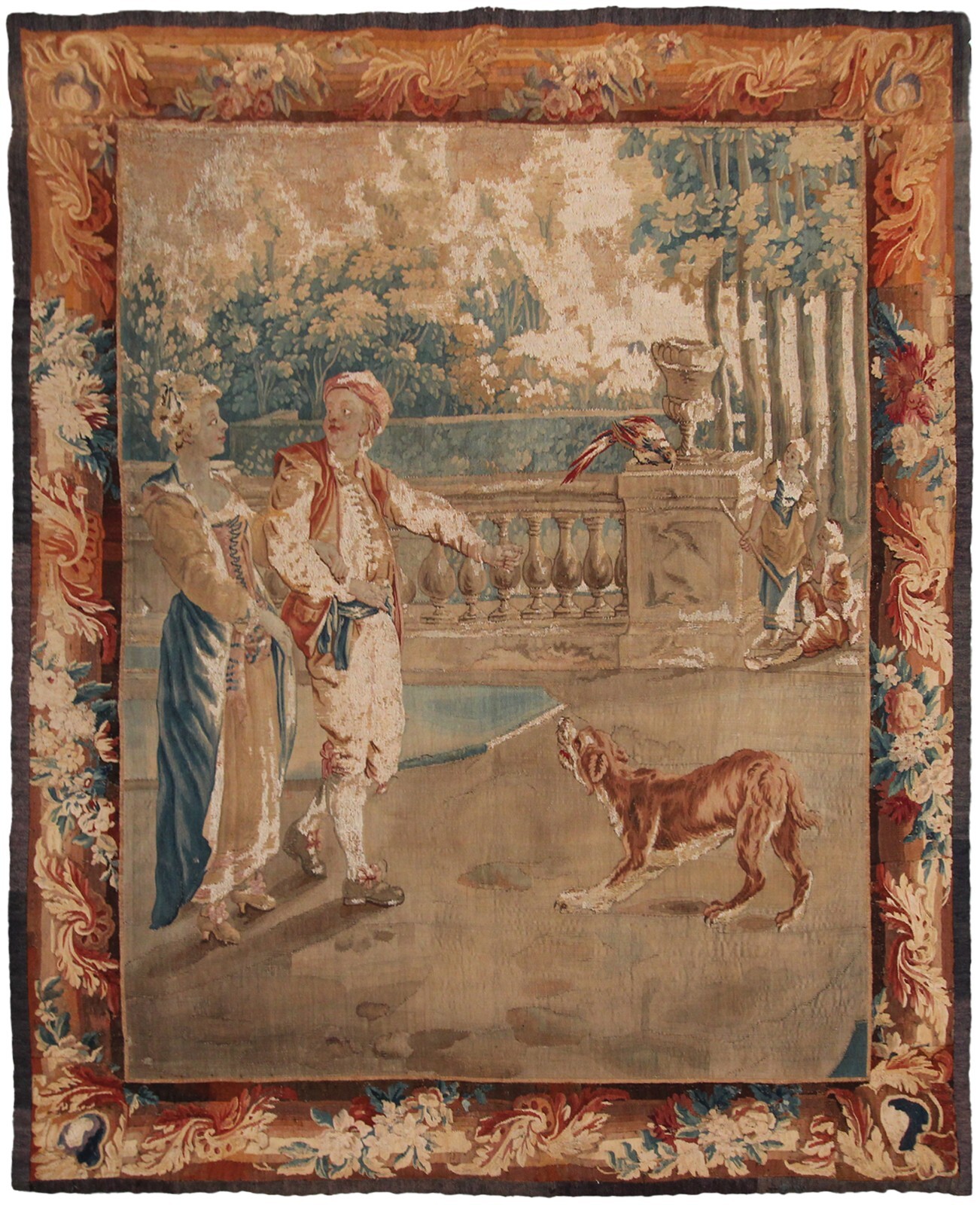 18th Century Antique Flemish Verdure Tapestry Wool & Silk Wall Art 153cm x 165cm gallery