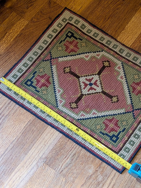 VTG Turkish Oushak Rug/Door Mat Table Mat Hand Knotted Wool Rug Geometric Small gallery