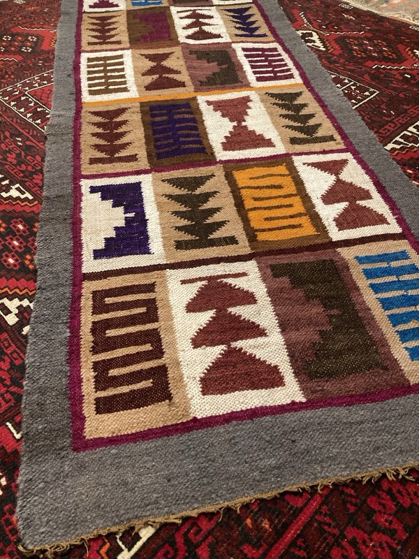 Vintage Traditional Handmade Peruvian/ Incan Wool Tribal Kilim 4.8 x 2 ft Runner gallery
