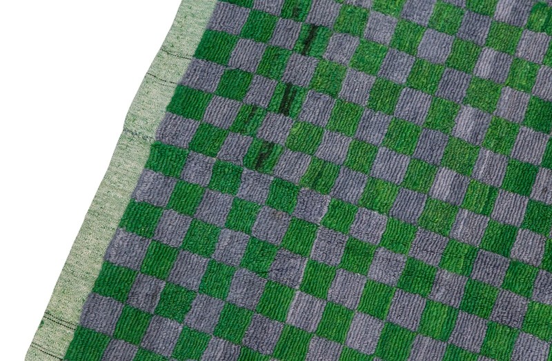 Vintage Tulu Rug 108x166 cm | Green Gray Turkish Wool Rug | Checkerboard Design gallery