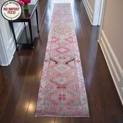 3×13 Runner Rug Hand Made Turkish Rug Low Pile Hallway Rug Kitchen Decor Pastel