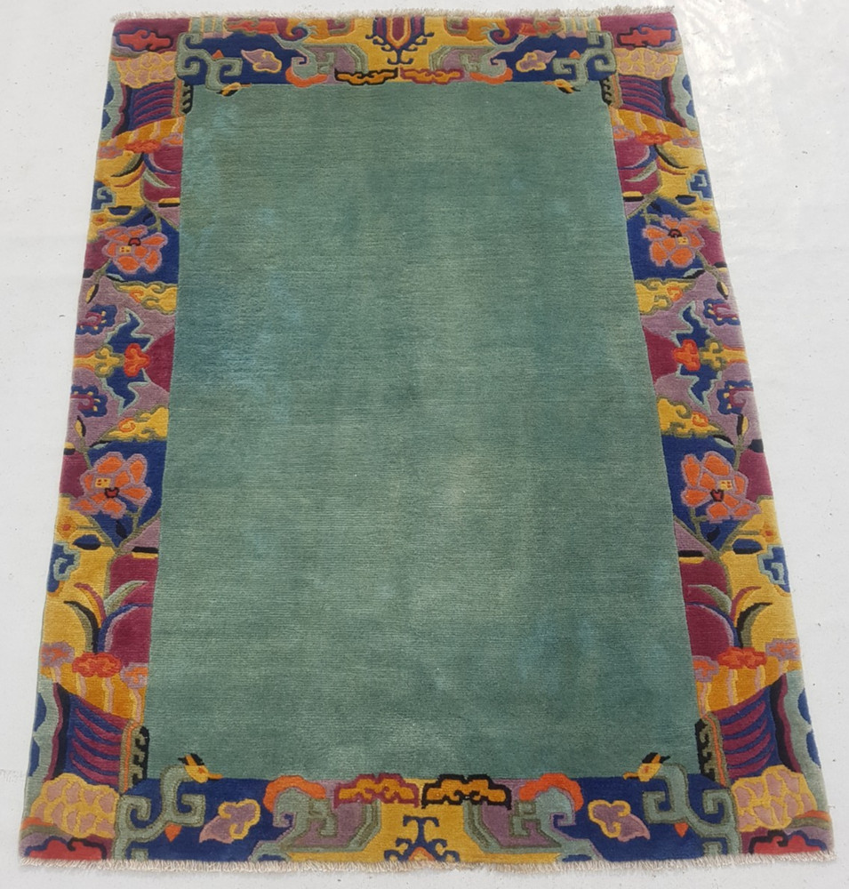 Vintage Tibetan Handmade Chinese Floral Multicolor Wool Rug Carpet 190x138 cm