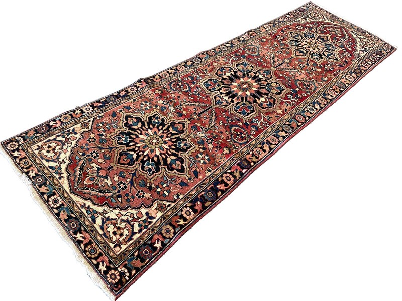 VINTAGE HERIZ RUNNER HAND MADE PERSIAN WOOL RUG HALLWAY CARPET 10'5" x 3'4" gallery