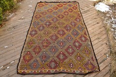Turkish Kilim Handwoven 4’x8′ Cicim Kilim Natural Wool Vintage Rug 143x270cm