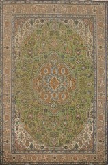Light Green Wool Traditional Living Room Area Rug 10×12 Geometric Hand-knotted