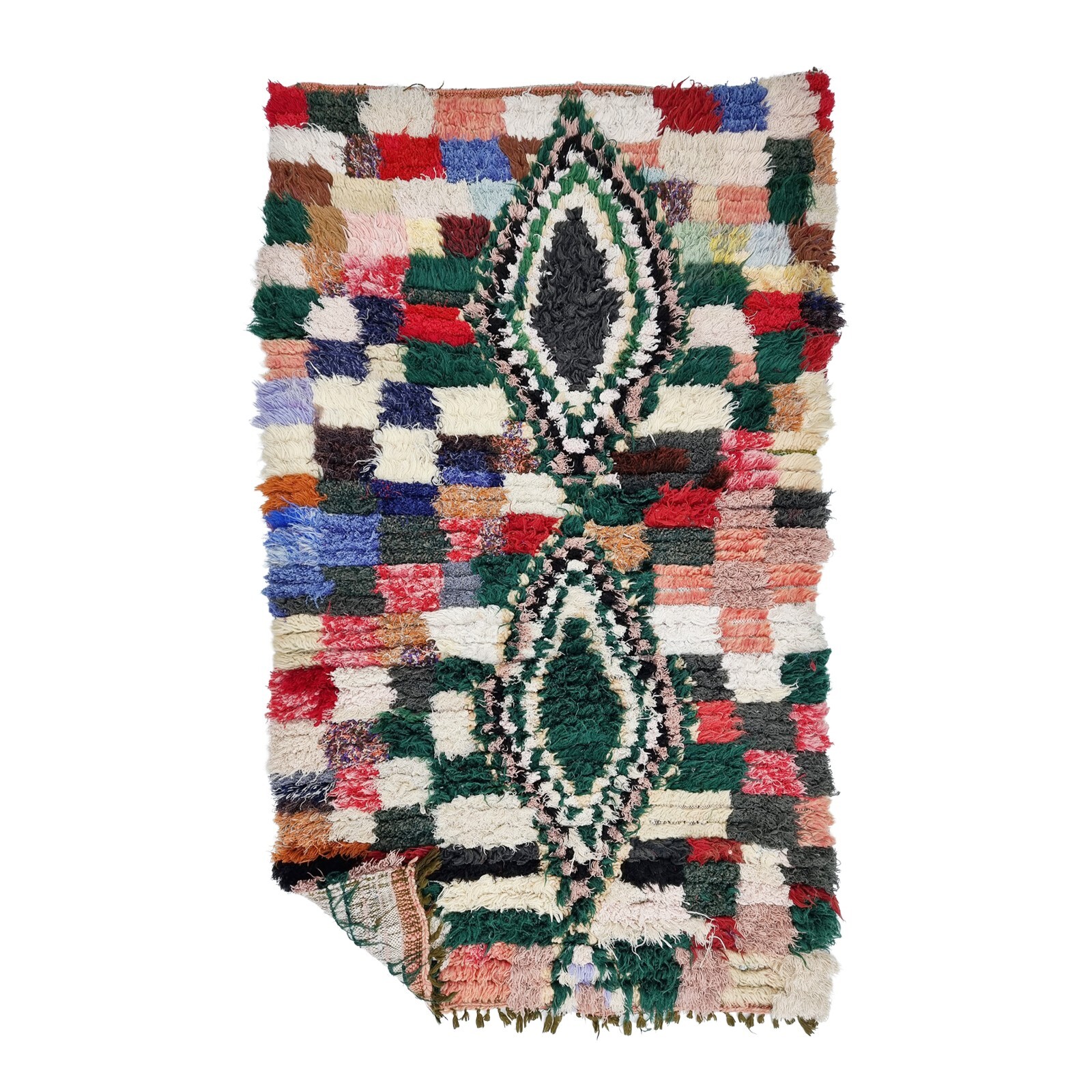 Moroccan Handmade Vintage Rug 2'8x4'6 Berber Geometric Green Cotton Area Carpet. gallery