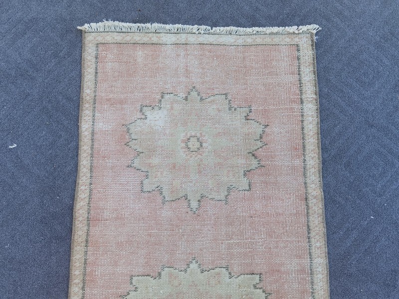 Vintage Turkish Oushak Runner 2x10 ft Hand Knotted Wool Red Cream Charcoal Boho gallery