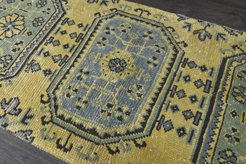 Vintage Turkish Runner Rug 2x10ft YELLOW Handmade Anatolian Oushak Hallway Wool gallery