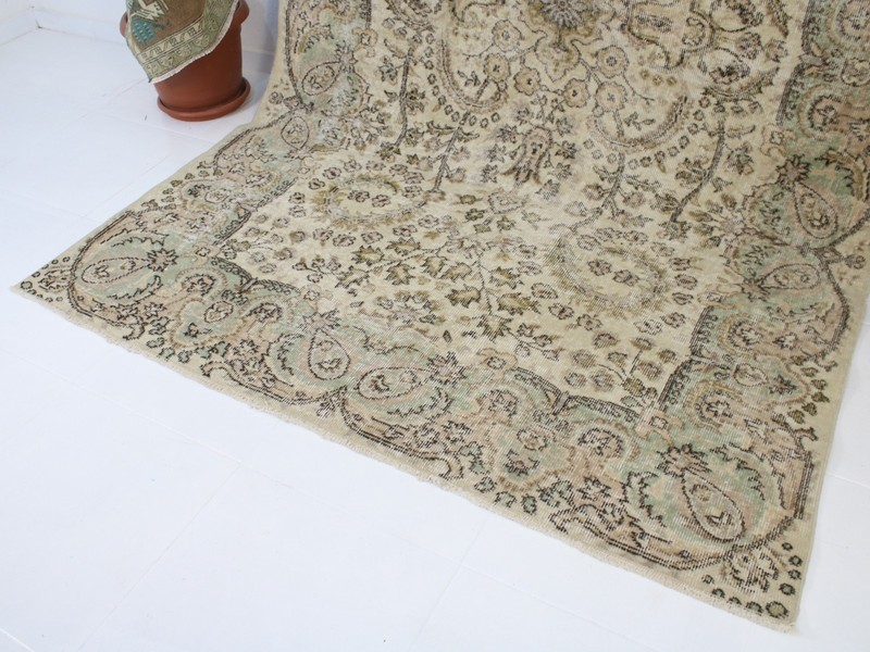 6x9 Turkish Handmade Area Rug Beige Green Brown Floral 5.8x8.9 ft gallery
