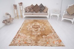 Antique Turkish Vintage Wool Rug 5×8, Organic Carpet, Muted Oushak Area Rug,341