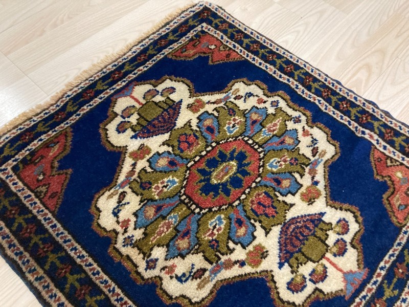 Blue rug, Square rug, Turkish rug, Vintage rug, Wool rug, Doormat, 1.9 x 1.9 ft gallery