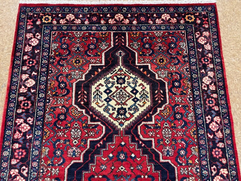 Vintage Hand Knotted Zanjan Wool Area Rug 4x7 Tribal Geometric Red Blue Oriental gallery