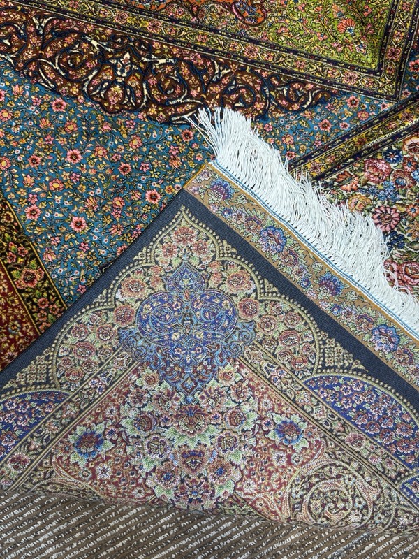 Luxury Bamboo Silk Pers,ian Rug 1.50x2.25m Turquoise Medallion Floral Carpet gallery