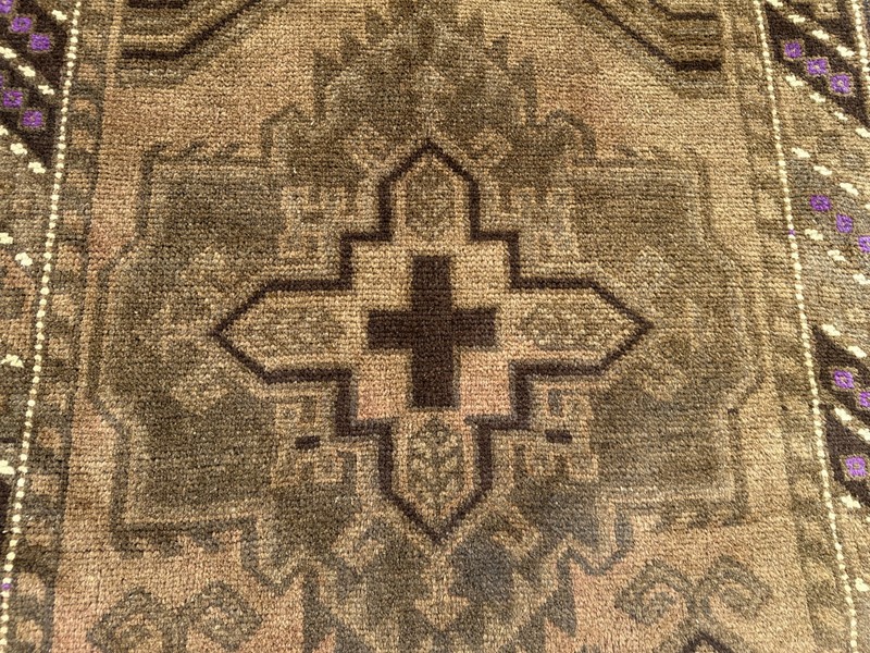 2'9 x 4'10 ft Vintage Afghan Hand-Knotted Wool Rug Tribal Geometric Brown Rug gallery