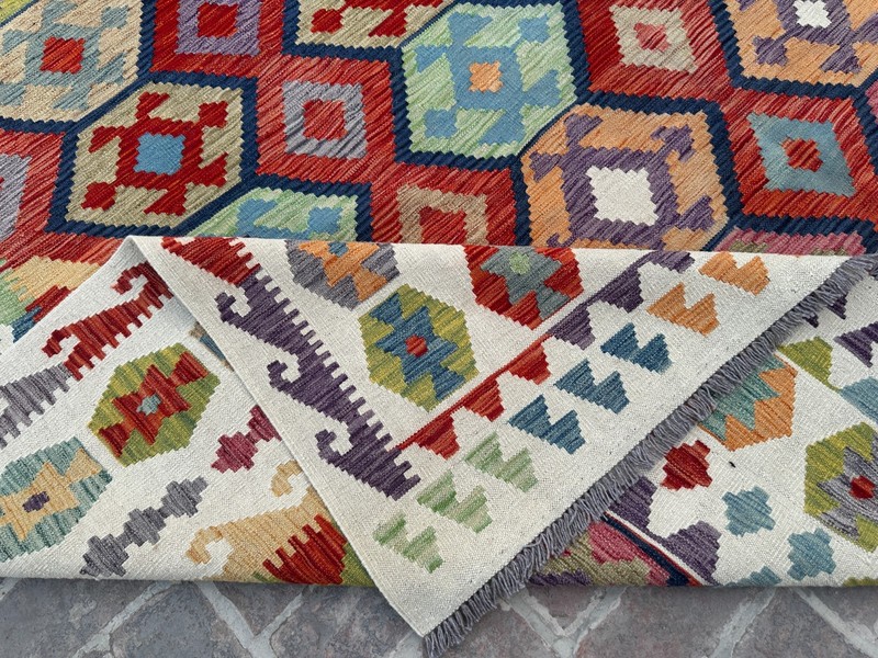 10x13 ft Geometric Afghan Tribal Large Kilim Handwoven Oriental Turkish Wool Rug gallery