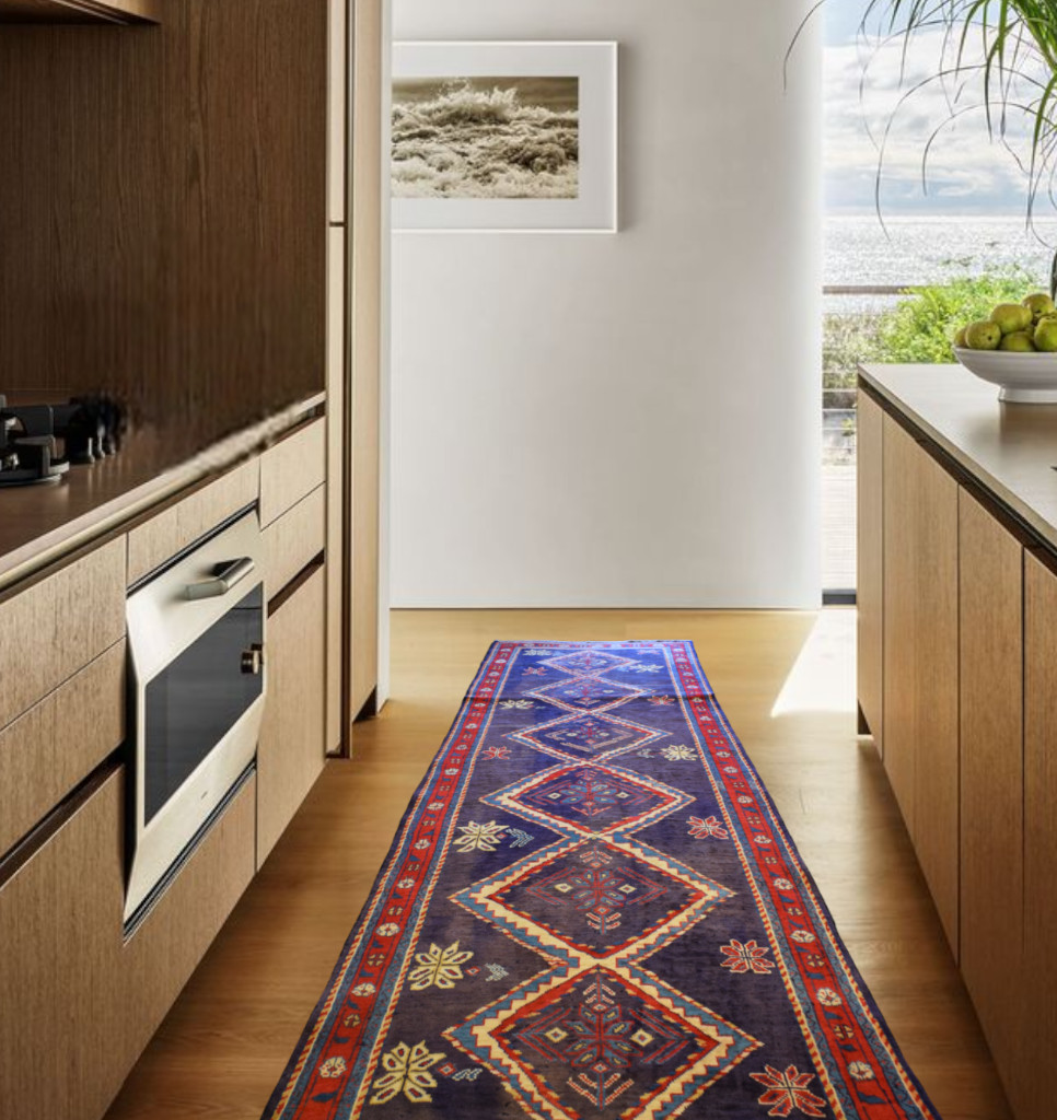 Rug. Butterfly Rug. Handmade Oriental Wool Runner Geometric Vintage 3'4 x 9'3 gallery