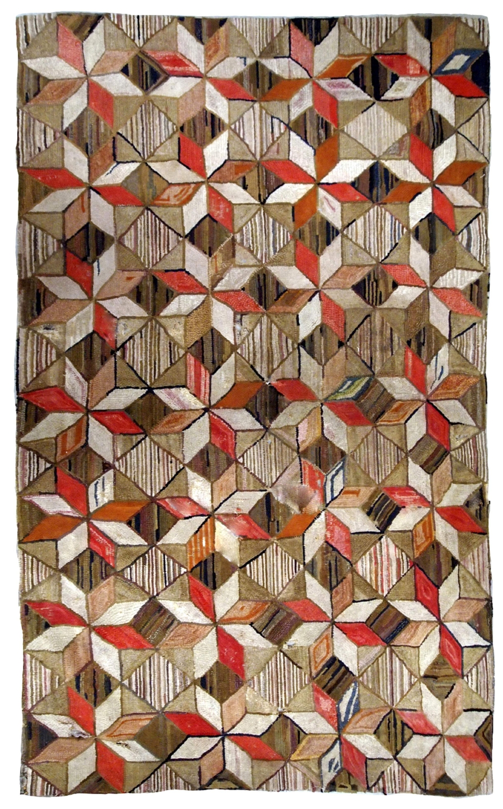 Handmade antique American Hooked geometric rug 4.8' x 7.7' (146cm x 234cm) 1900s gallery