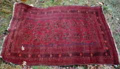 Antique Vintage Afghan Bokhara Deep Red Oriental Carpet 47″ x 65″ from Estate