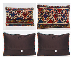 Set of 2 Turkish Kilim Pillow Covers – Handmade, 20×14″ Decorative Throw Pillows