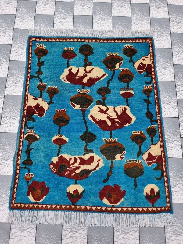 Hand Afghan Opium Flower Rug Tribal Wool With Knotted Wall Hanging Rug gallery