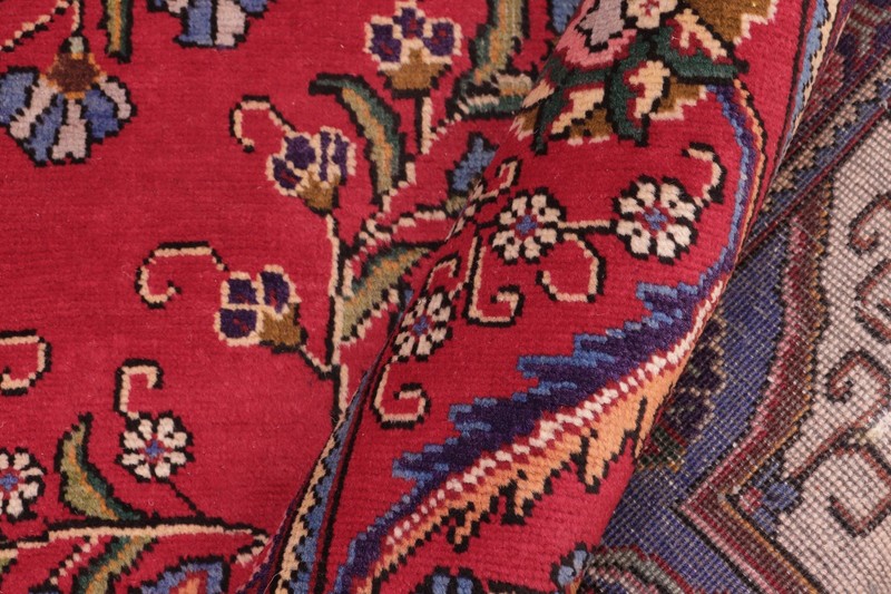 Stunning Antique Oriental Rug 8'6" x 12'10" | Vibrant Red & Blue Medallion gallery