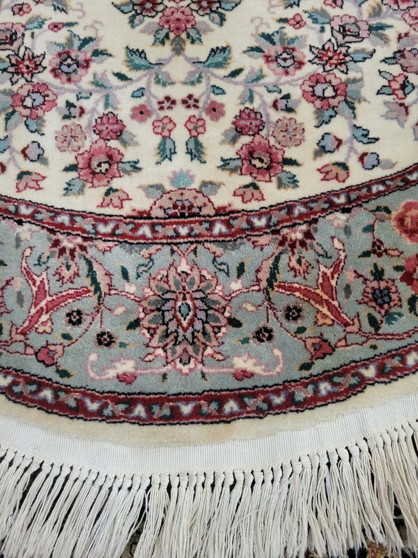 Vintage Hand Knotted Sino Chinese Oriental 5.8 ft Round Rug With Silk Highlights gallery