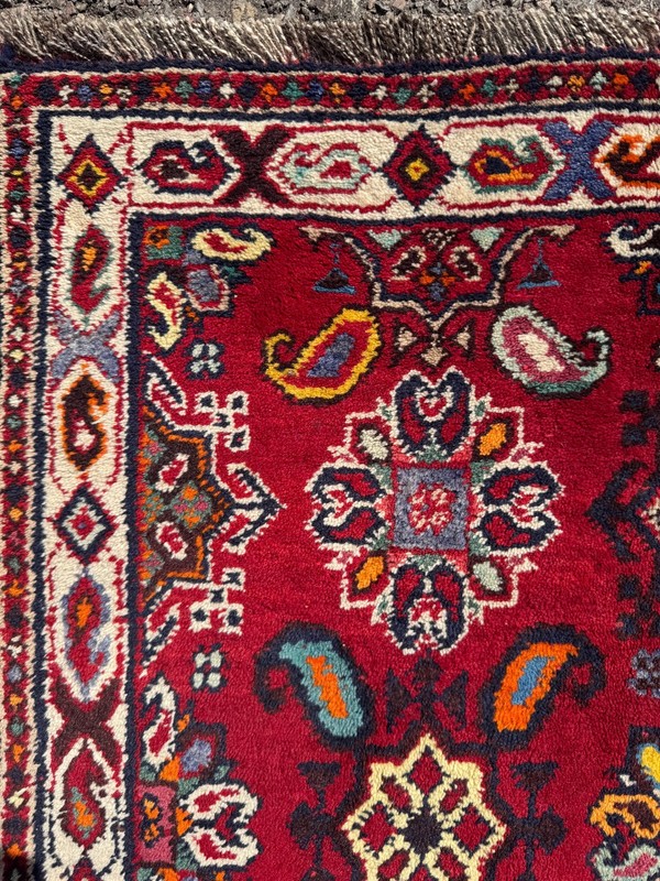 VINTAGE TRIBAL QASHQAI RUG HAND MADE EASTERN RED WOOL CARPET 7'6" x 4'3" CLEANED gallery