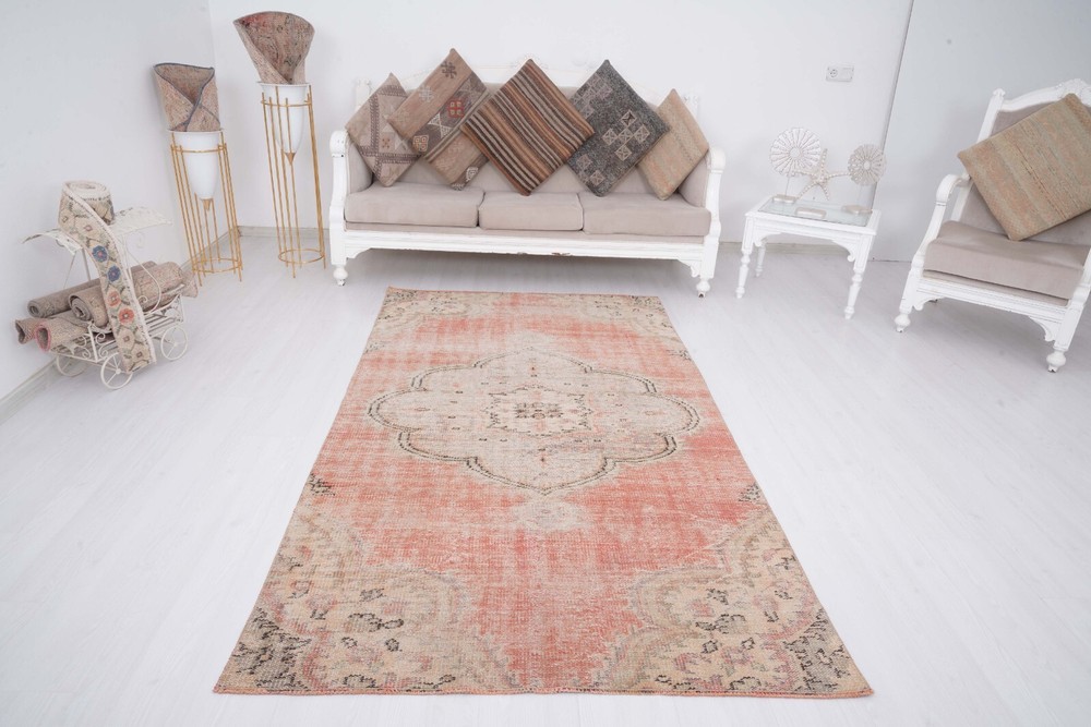 4x8 ft Rug Handmade Faded Turkish Carpet Vintage Area Rug Oushak Rug Antique 908
