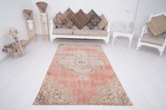 4×8 ft Rug Handmade Faded Turkish Carpet Vintage Area Rug Oushak Rug Antique 908