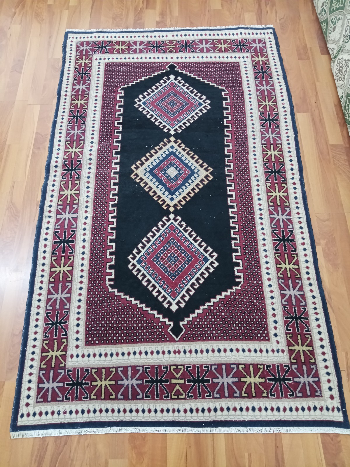 Antique Black Azerbaijan Rug Handmade Bohemian Geometric Rug Modern Area Rug gallery