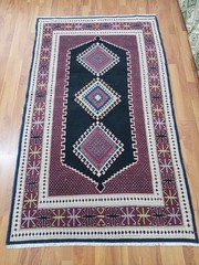 Antique Black Azerbaijan Rug Handmade Bohemian Geometric Rug Modern Area Rug