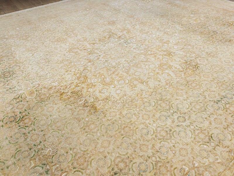 Faded Vintage Turkish Square Area Rug 6.9x7.9 ft Hand-Knotted Oushak Wool Carpet gallery