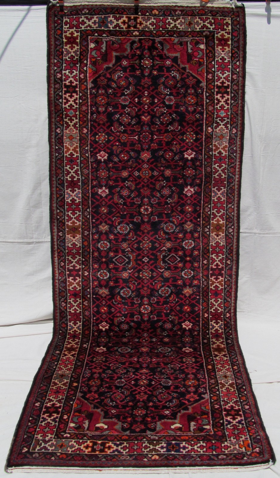 SEMI - ANTIQUE OREINTAL MAHAL RUNNER WITH INDIGO BLUE BACKGROUND - 10' x 3'5" gallery