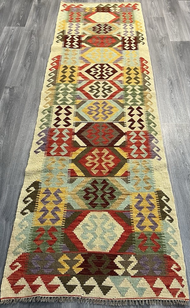 Handmade Kilim Runner wool natural colours Afghan Traditional 288cmx88cm