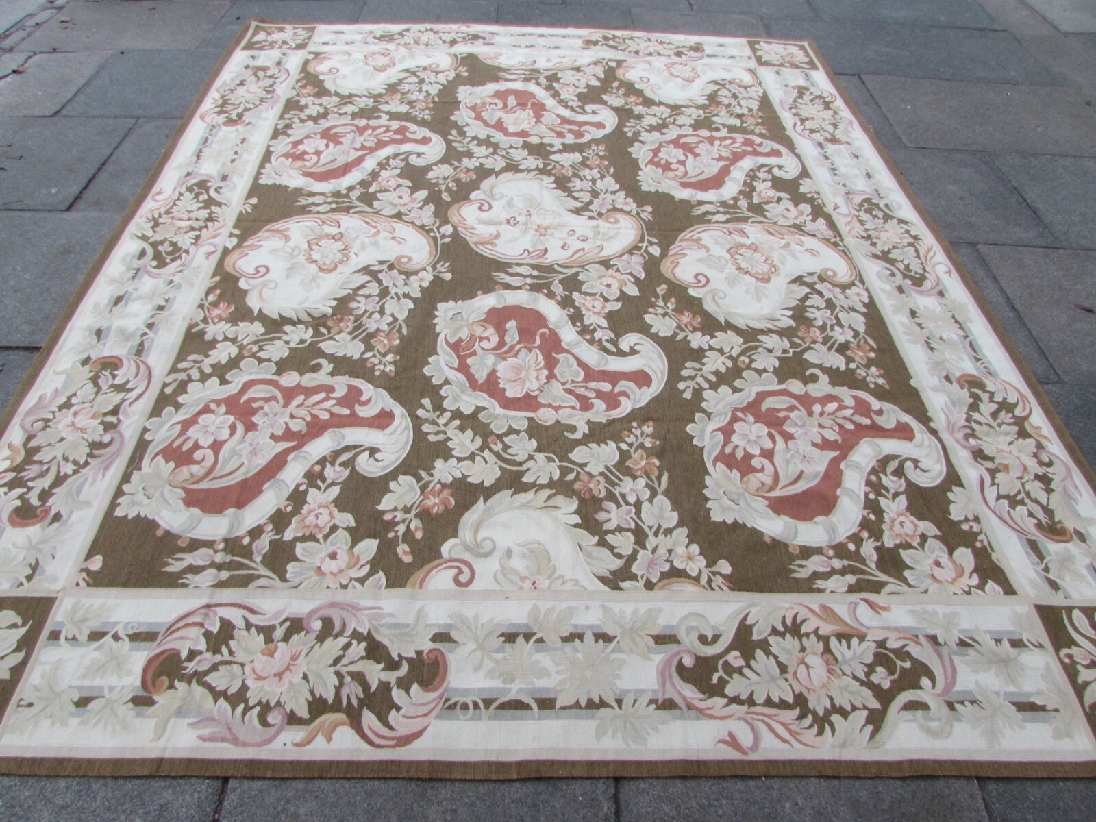 Fine Vintage Hand Made French Design Wool Brown Original Aubusson 308X245cm gallery