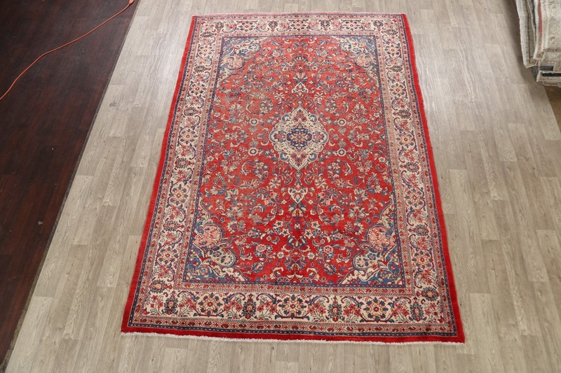 Floral Red/ Ivory Area Rug 7x11 Wool Hand-knotted Classic Vintage Carpet gallery