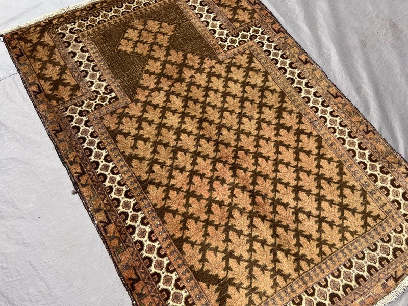 Antique Hand Knotted Terracotta Rug 3x5 ft Afghan Baluchi Geometric Muted Carpet gallery