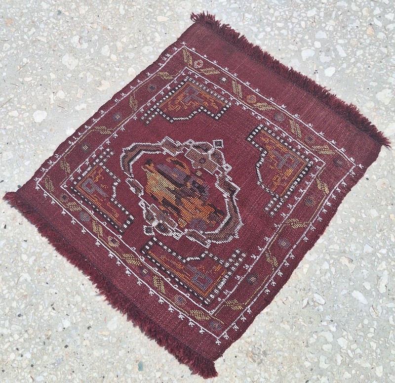 1950s Small Vintage Embroidery-Kilim, Anatolian HandWoven Art, Wall Decor Kilim gallery