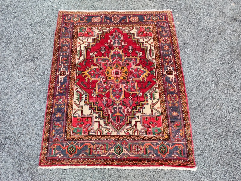 Antique rug 4x5, Vibrant turkish rug 4x5 vintage, Heriz rug 4x6, Kazak rug wool gallery