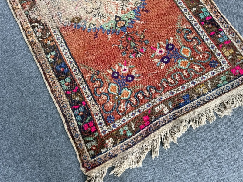 Vintage Turkish Medallion Rug 3x6.7 ft Handwoven Anatolian Wool 1970s Farmhouse gallery