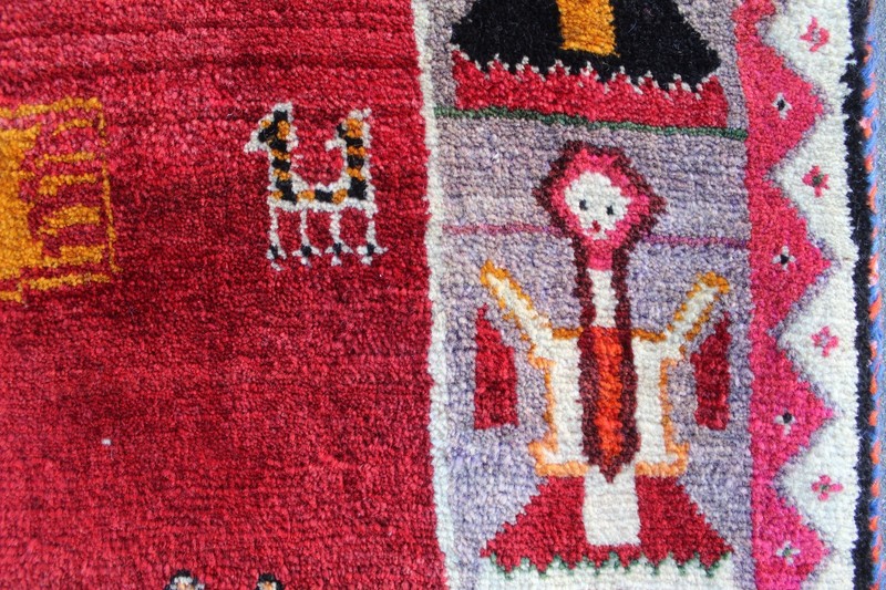 Vintage Traditional Hand Made Oriental Gabbe Wool Red Rug 242x156cm Animal Lion gallery