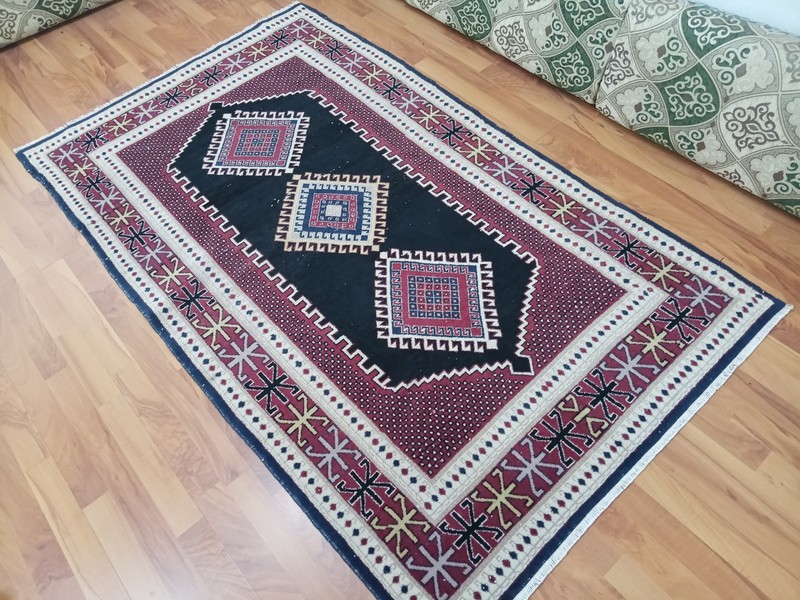 Antique Black Azerbaijan Rug Handmade Bohemian Geometric Rug Modern Area Rug gallery