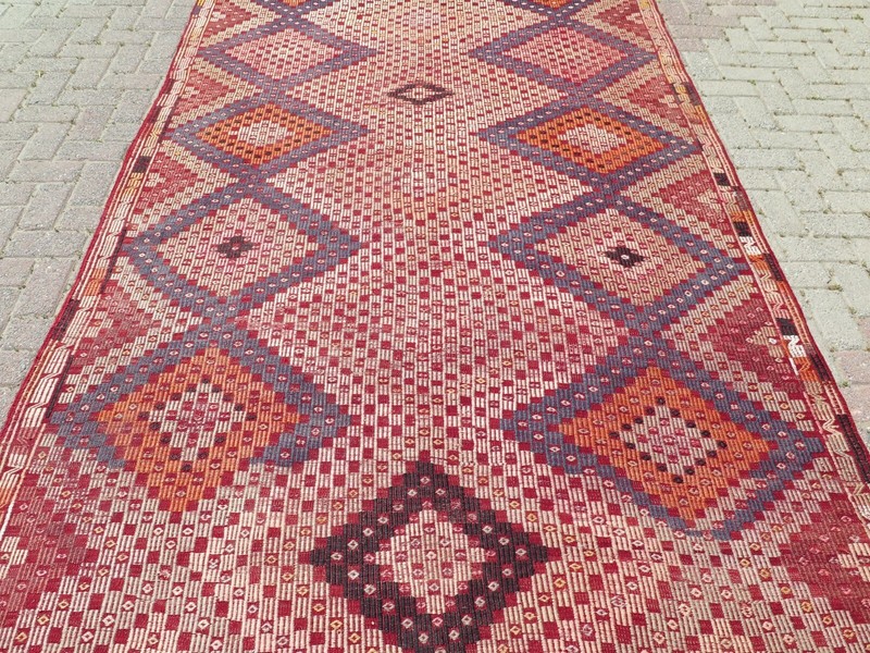 Embroidery Rug, Handmade Wool Kilim, Large Floor Carpet, Turkish Kelim 70"X115" gallery