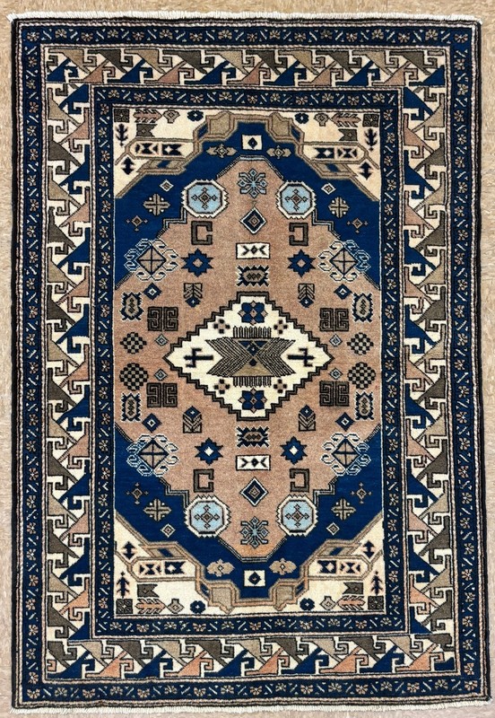 Vintage Ardebil Tribal Hand Knotted Wool Area Rug 4x6 Peach Blue Oriental Boho gallery