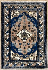 Vintage Ardebil Tribal Wool Area Rug Hand Knotted 4×6 Peach Blue Oriental Boho