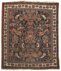 Pre-1900 Vegetable Dye Antique Traditional Wool Area Rug in 4×4 Blue & Rust Hues