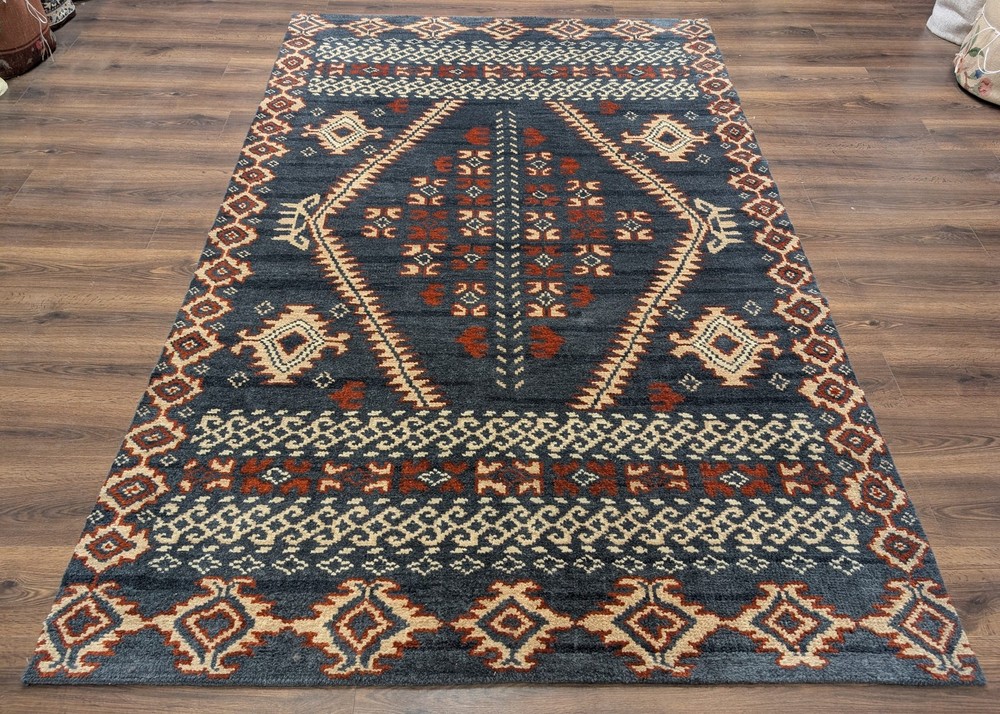 Indo Tibetan Rug 6x9, Hand-Knotted Wool Navajo Design Carpet