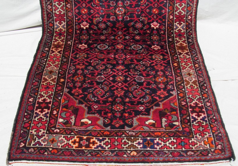 SEMI - ANTIQUE OREINTAL MAHAL RUNNER WITH INDIGO BLUE BACKGROUND - 10' x 3'5" gallery