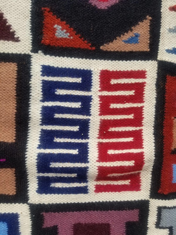 Vintage Traditional Handmade Peruvian Wool Blue Kilim 4.10x3.6ft gallery