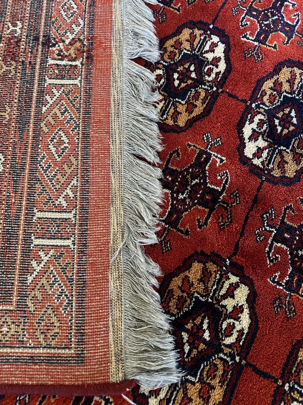 Exceptional Hand-Knotted Kazakhstan Bokhara Wool Rug - Red Field - 11'2" X 8'3" gallery